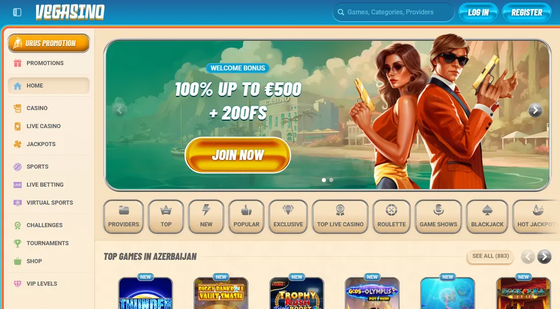 Vegasino, pagina principale a settembre 2026
